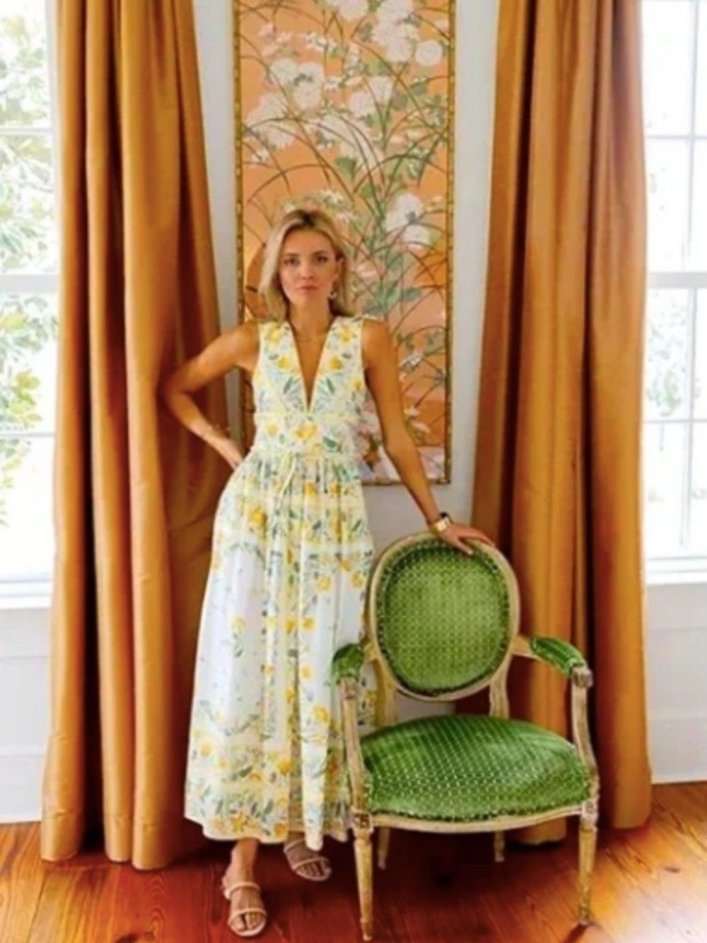 ANTONIO MELANI White Maxi Dress with Yellow Floral Print